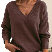 Women’s V-Neck Knit Pullover Sweater – Loose Fit, Cozy & Stylish (Multiple Colors)