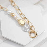 Gold Chain and Pearl Link Necklace – Asymmetrical Statement Jewelry | Modern Elegance from The House of Frost Adorned Collection