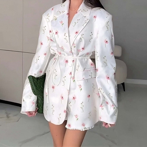 Women’s Belted Blazer Jacket – Slim Fit Long Sleeve Suit Top in Solid & Floral Prints
