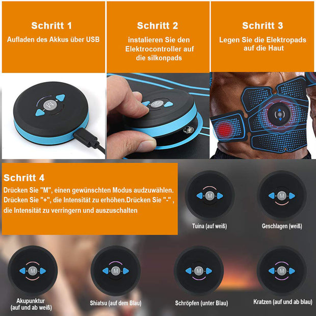 EMS Abs Trainer – Rechargeable Muscle Stimulator Belt & Pads for Core and Arms