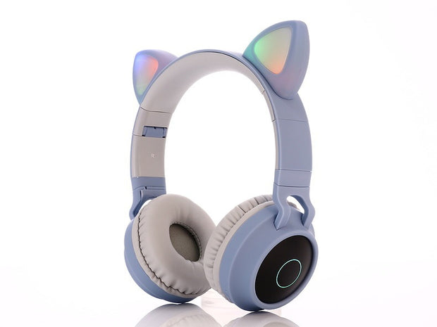 Wireless Cat Ear Bluetooth Headphones – LED Light Up Kids & Adult Headset with Mic, Foldable Design, Stereo Sound, and Rechargeable Battery