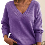 Women’s V-Neck Knit Pullover Sweater – Loose Fit, Cozy & Stylish (Multiple Colors)