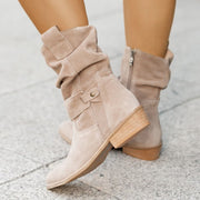 Women’s Suede Mid-Calf Fashion Boots – Comfortable Square Heel, Multiple Colors