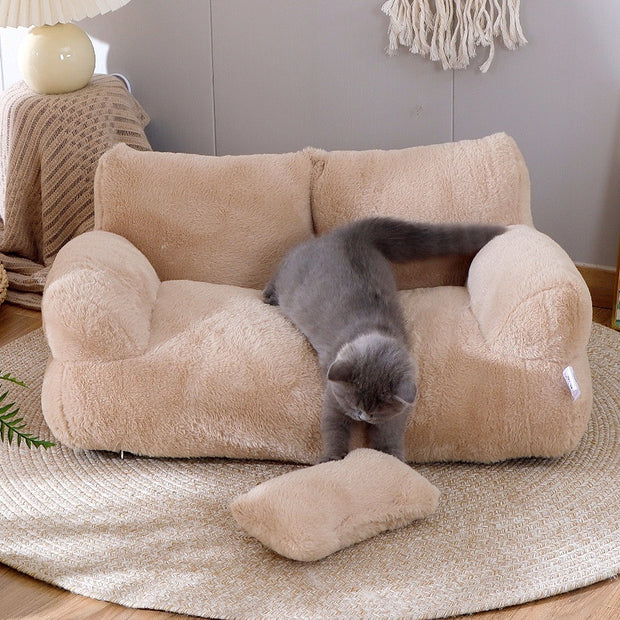 Luxury Plush Pet Sofa Bed – Soft Faux Fur Couch for Cats & Small Dogs | Washable, Non-Slip & Supportive Cushion