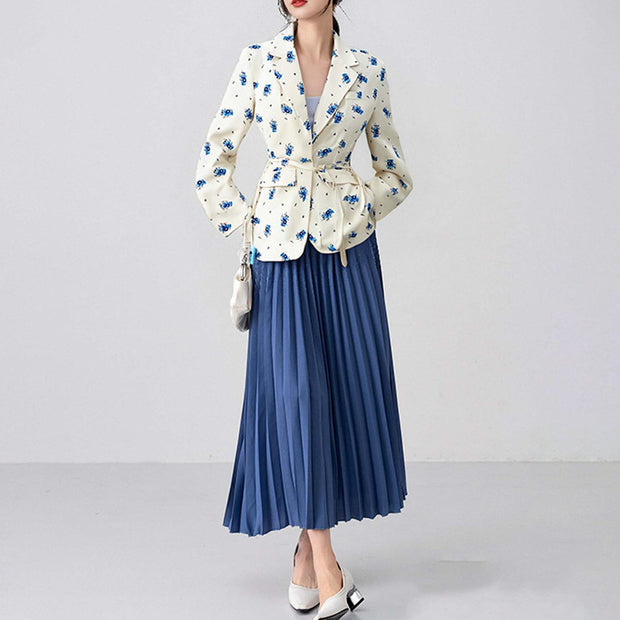 Women’s Belted Blazer Jacket – Slim Fit Long Sleeve Suit Top in Solid & Floral Prints