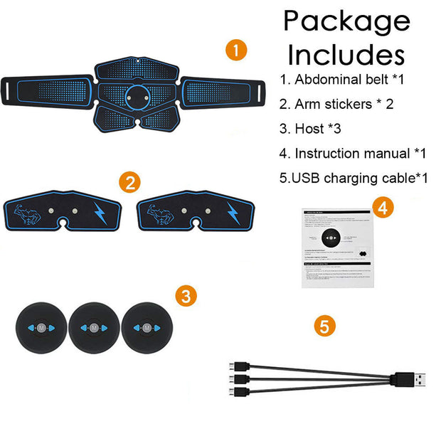 EMS Abs Trainer – Rechargeable Muscle Stimulator Belt & Pads for Core and Arms