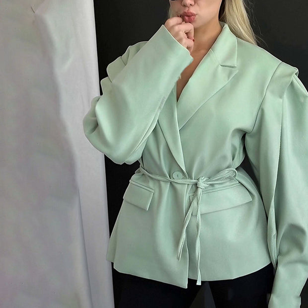Women’s Belted Blazer Jacket – Slim Fit Long Sleeve Suit Top in Solid & Floral Prints