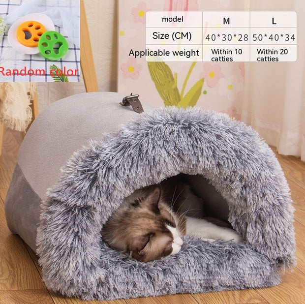 Fluffy Pet Cave Bed – Warm Plush Nest for Cats & Small Dogs
