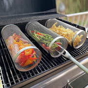 Rolling BBQ Grill Basket – Stainless Steel Rotating Barbecue Basket for Vegetables & Meat