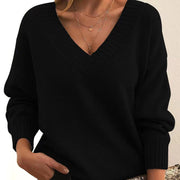 Women’s V-Neck Knit Pullover Sweater – Loose Fit, Cozy & Stylish (Multiple Colors)