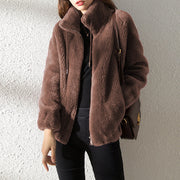 Plush Fleece Zip-Up Jacket – Soft Winter Coat for Women