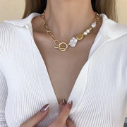 Gold Chain and Pearl Link Necklace – Asymmetrical Statement Jewelry | Modern Elegance from The House of Frost Adorned Collection