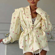 Women’s Belted Blazer Jacket – Slim Fit Long Sleeve Suit Top in Solid & Floral Prints