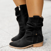 Women’s Suede Mid-Calf Fashion Boots – Comfortable Square Heel, Multiple Colors