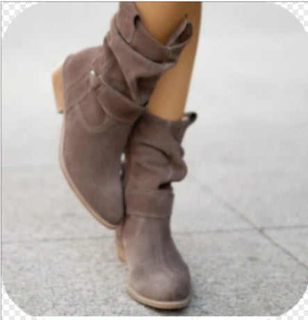 Women’s Suede Mid-Calf Fashion Boots – Comfortable Square Heel, Multiple Colors