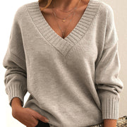 Women’s V-Neck Knit Pullover Sweater – Loose Fit, Cozy & Stylish (Multiple Colors)