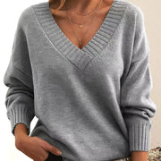 Women’s V-Neck Knit Pullover Sweater – Loose Fit, Cozy & Stylish (Multiple Colors)