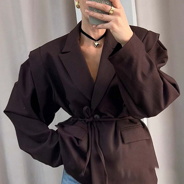 Women’s Belted Blazer Jacket – Slim Fit Long Sleeve Suit Top in Solid & Floral Prints