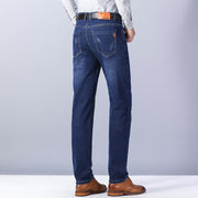 Men’s Straight-Leg Denim Jeans – Mid Waist Casual Washed Trousers for back view showcasing stylish design and fit.