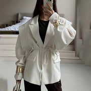 Women’s Belted Blazer Jacket – Slim Fit Long Sleeve Suit Top in Solid & Floral Prints