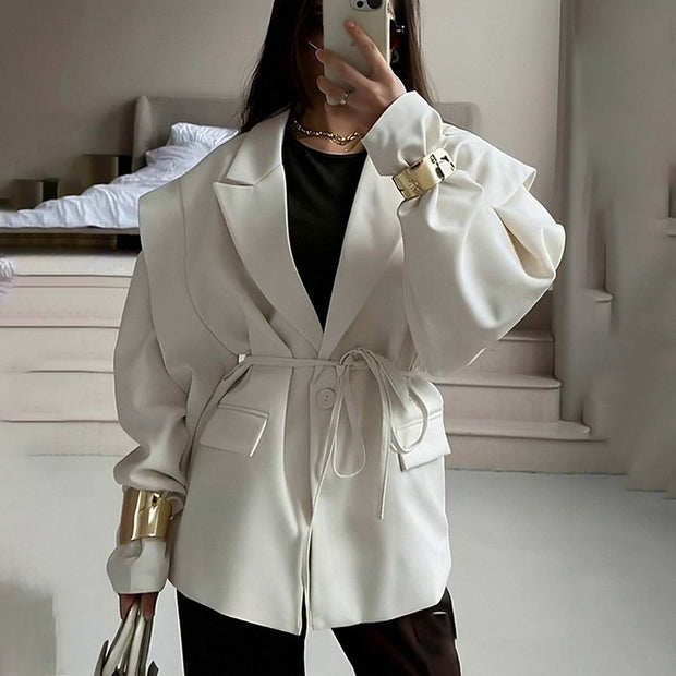 Women’s Belted Blazer Jacket – Slim Fit Long Sleeve Suit Top in Solid & Floral Prints