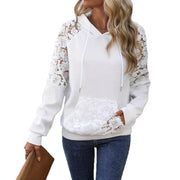 Women’s Lace Stitching Hoodie – Solid Color Long Sleeve Casual Sweater Top