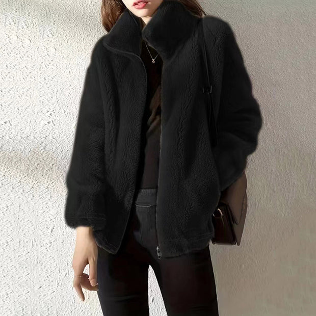 Plush Fleece Zip-Up Jacket – Soft Winter Coat for Women