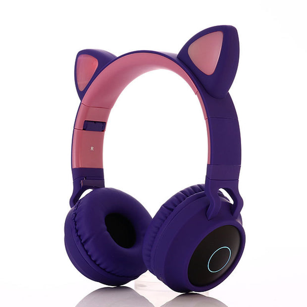 Wireless Cat Ear Bluetooth Headphones – LED Light Up Kids & Adult Headset with Mic, Foldable Design, Stereo Sound, and Rechargeable Battery