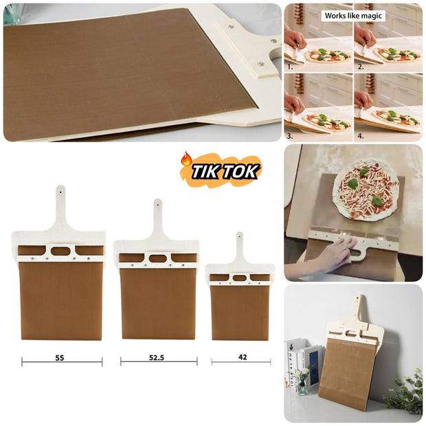 Sliding Pizza Peel Board – 3 Sizes Wooden Handle Pizza Transfer Shovel