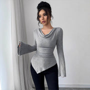 Ribbing Bottoming Sweater Off-the-shoulder Slim Knit Long-sleeved Top