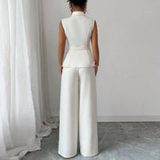 Women’s Elegant Sleeveless Pantsuit – Solid Color Two-Piece Set