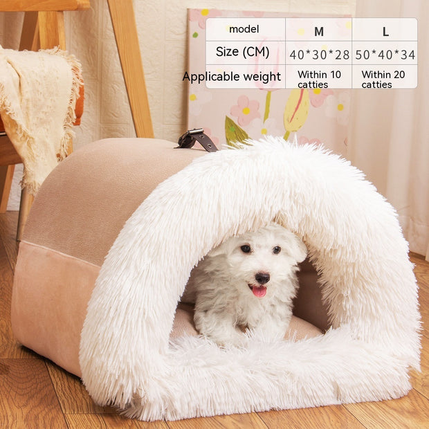 Fluffy Pet Cave Bed – Warm Plush Nest for Cats & Small Dogs