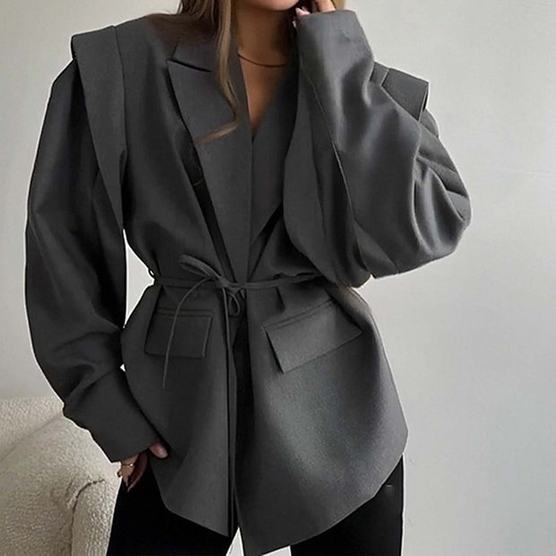 Women’s Belted Blazer Jacket – Slim Fit Long Sleeve Suit Top in Solid & Floral Prints