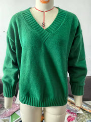 Women’s V-Neck Knit Pullover Sweater – Loose Fit, Cozy & Stylish (Multiple Colors)