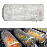Rolling BBQ Grill Basket – Stainless Steel Rotating Barbecue Basket for Vegetables & Meat