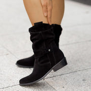 Women’s Suede Mid-Calf Fashion Boots – Comfortable Square Heel, Multiple Colors
