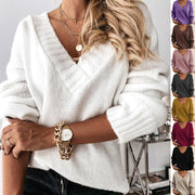 Women’s V-Neck Knit Pullover Sweater – Loose Fit, Cozy & Stylish (Multiple Colors)