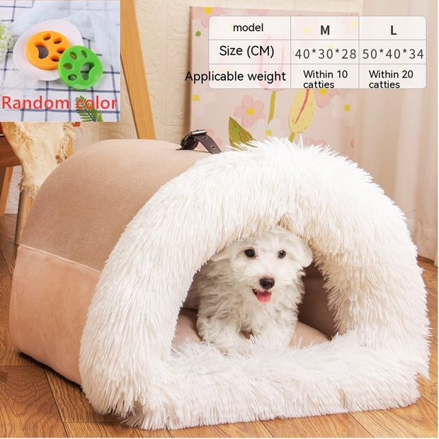 Fluffy Pet Cave Bed – Warm Plush Nest for Cats & Small Dogs