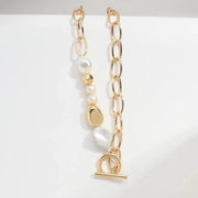 Gold Chain and Pearl Link Necklace – Asymmetrical Statement Jewelry | Modern Elegance from The House of Frost Adorned Collection