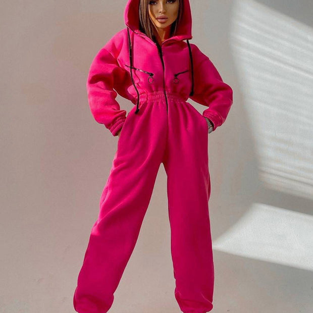 Women’s Zip-Up Jumpsuit – Long Sleeve Spandex Streetwear with Stand Collar (Multiple Colors)