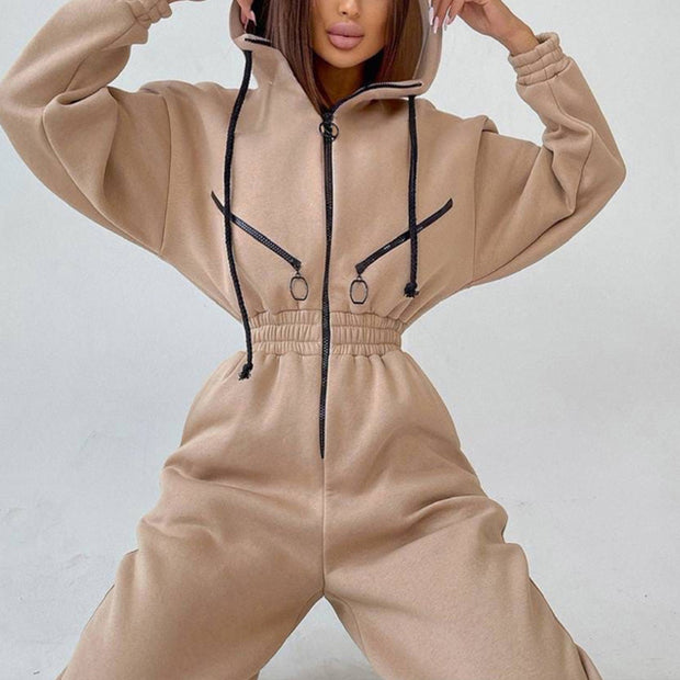 Women’s Zip-Up Jumpsuit – Long Sleeve Spandex Streetwear with Stand Collar (Multiple Colors)