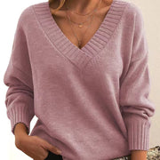 Women’s V-Neck Knit Pullover Sweater – Loose Fit, Cozy & Stylish (Multiple Colors)