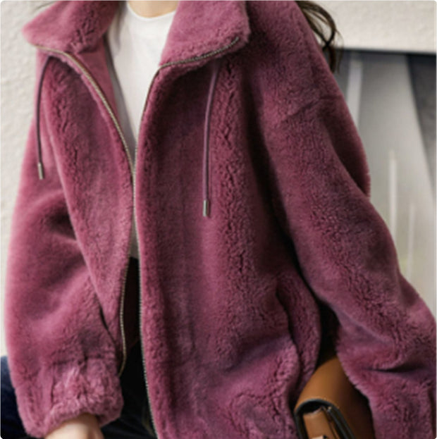 Plush Fleece Zip-Up Jacket – Soft Winter Coat for Women