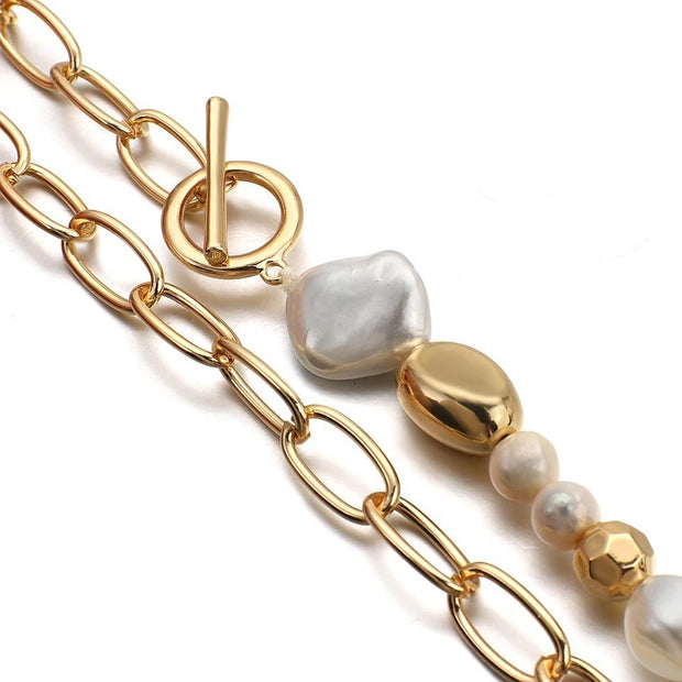 Gold Chain and Pearl Link Necklace – Asymmetrical Statement Jewelry | Modern Elegance from The House of Frost Adorned Collection