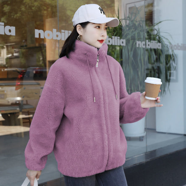 Plush Fleece Zip-Up Jacket – Soft Winter Coat for Women