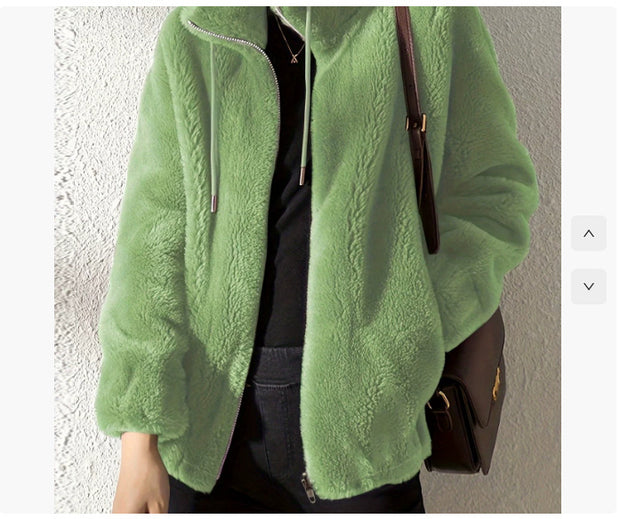 Plush Fleece Zip-Up Jacket – Soft Winter Coat for Women