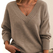 Women’s V-Neck Knit Pullover Sweater – Loose Fit, Cozy & Stylish (Multiple Colors)