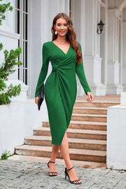Women’s Elegant Wrap Dress – Long Sleeve Mid-Length Bodycon