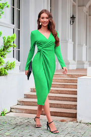 Women’s Elegant Wrap Dress – Long Sleeve Mid-Length Bodycon