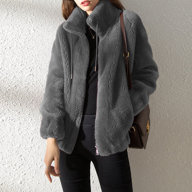 Plush Fleece Zip-Up Jacket – Soft Winter Coat for Women